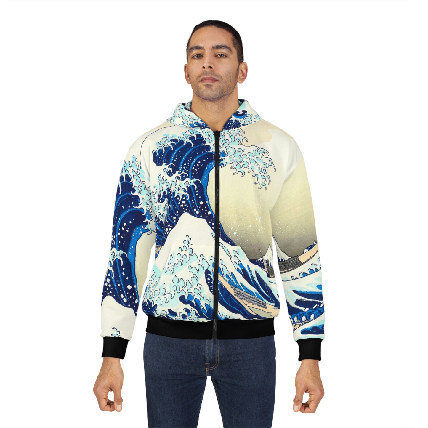 The Great Wave Off Kanagawa Zip Hoodie – Japanese Streetwear, Hokusai Art Hoodie, Ukiyo-e Zip-Up Jacket, Japan Gift for Him, Mt Fuji Waves