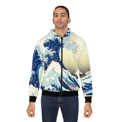 The Great Wave Off Kanagawa Zip Hoodie – Japanese Streetwear, Hokusai Art Hoodie, Ukiyo-e Zip-Up Jacket, Japan Gift for Him, Mt Fuji Waves