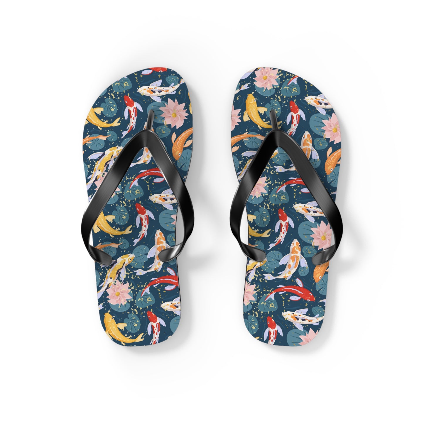 Japanese Koi Fish & Flower with gold flakes  - Flip Flops