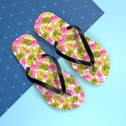 Japanese Koi Fish with Pink Lotus - Flip Flops