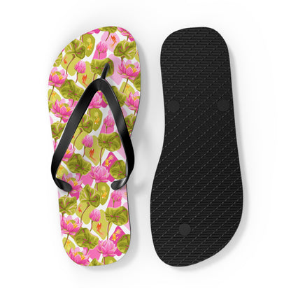 Japanese Koi Fish with Pink Lotus - Flip Flops