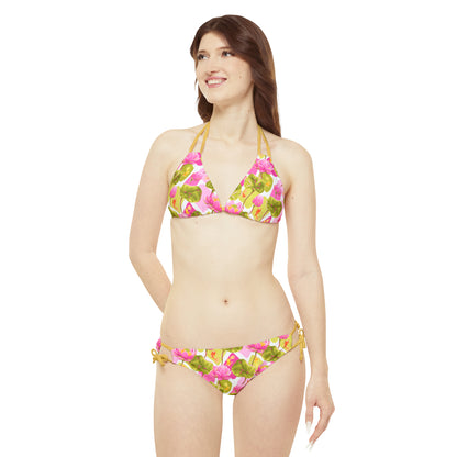 Japanese Koi Fish with Pink Lotus - Strappy Bikini Set