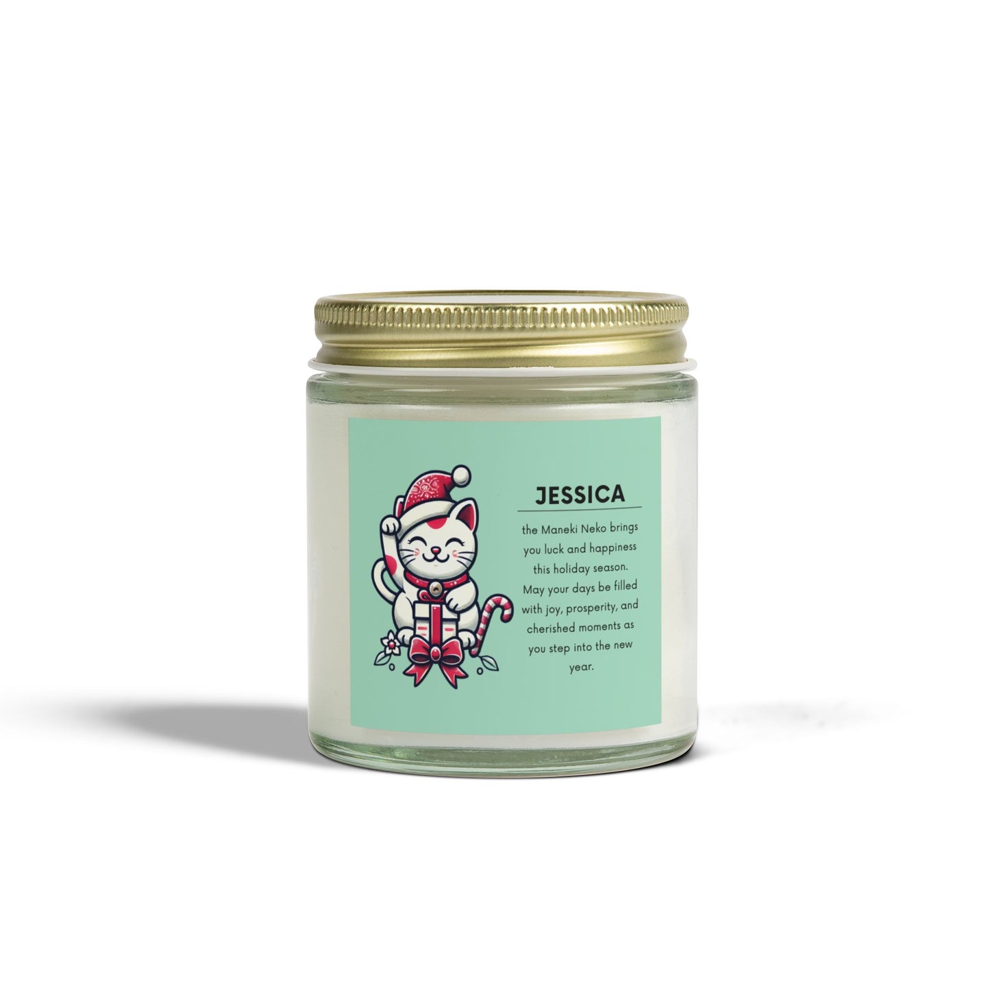 Maneki Neko Holiday Candle - Customizable Name for Good Luck