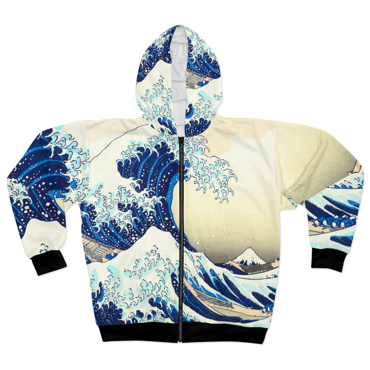 The Great Wave Off Kanagawa Zip Hoodie – Japanese Streetwear, Hokusai Art Hoodie, Ukiyo-e Zip-Up Jacket, Japan Gift for Him, Mt Fuji Waves