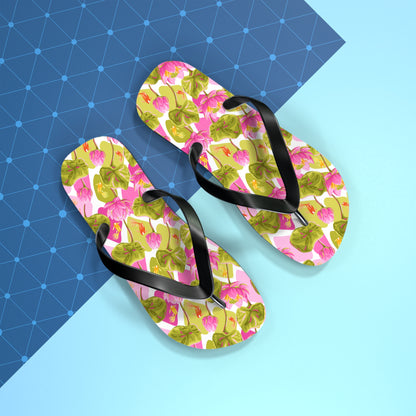 Japanese Koi Fish with Pink Lotus - Flip Flops