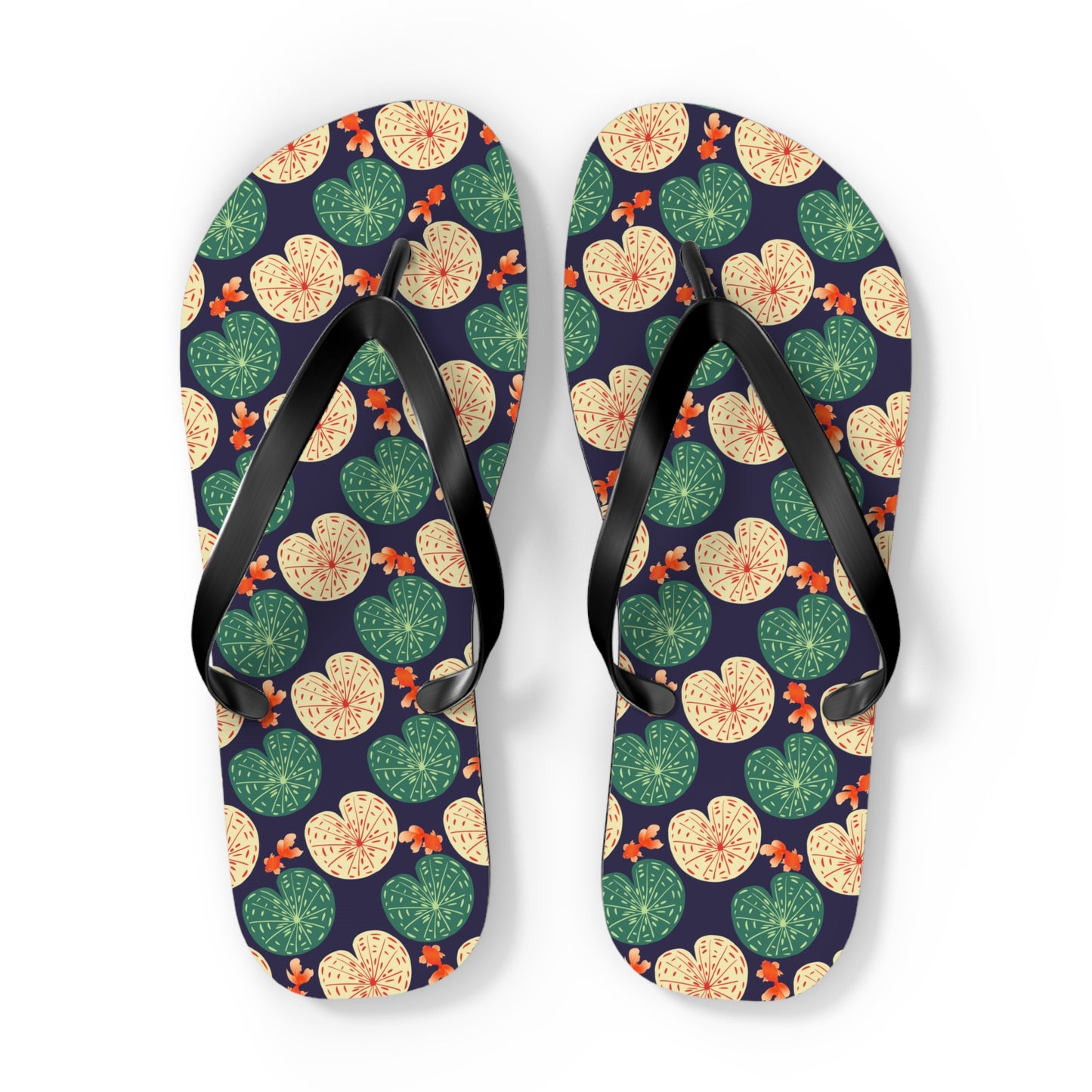 Japanese Goldfish with Lotus Leaf - Flip Flops