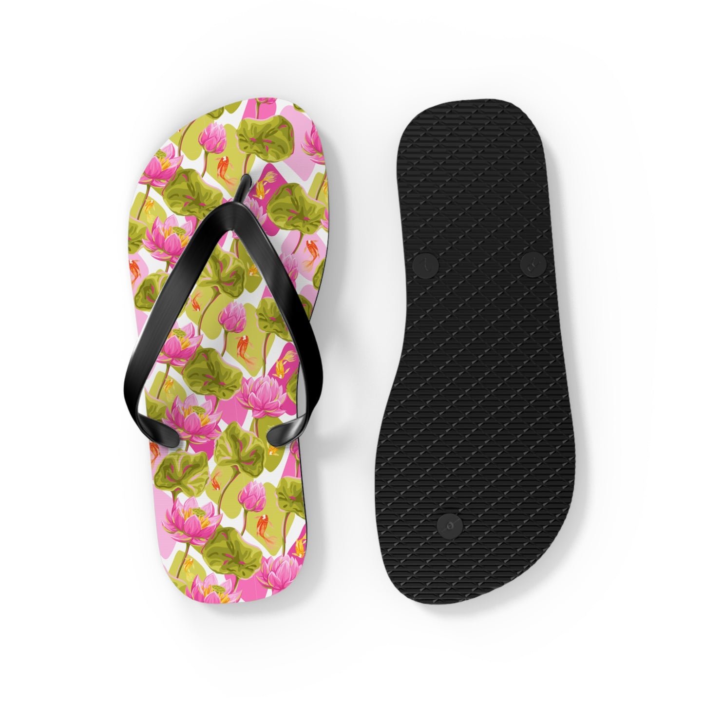 Japanese Koi Fish with Pink Lotus - Flip Flops