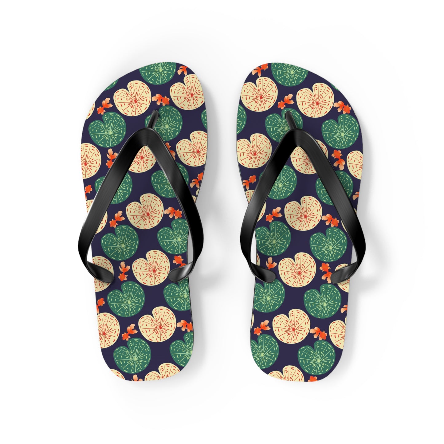 Japanese Goldfish with Lotus Leaf - Flip Flops