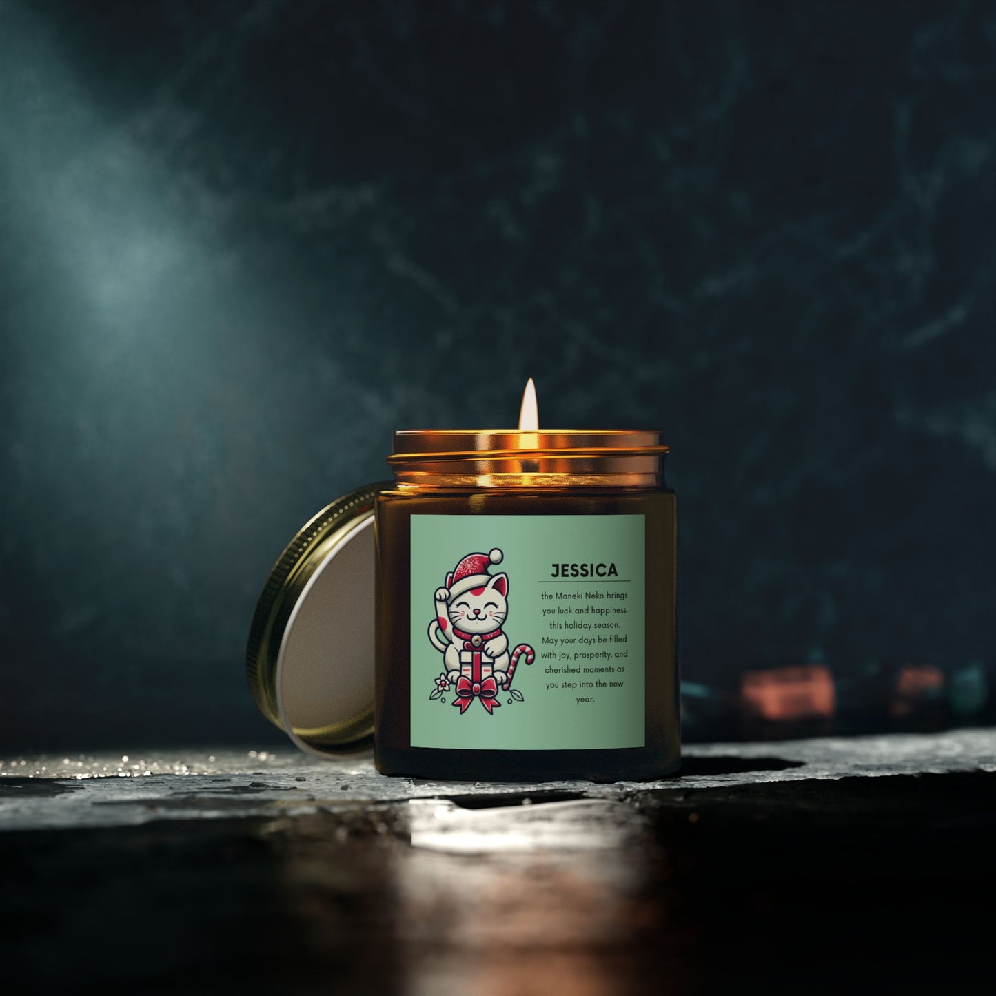 Maneki Neko Holiday Candle - Customizable Name for Good Luck