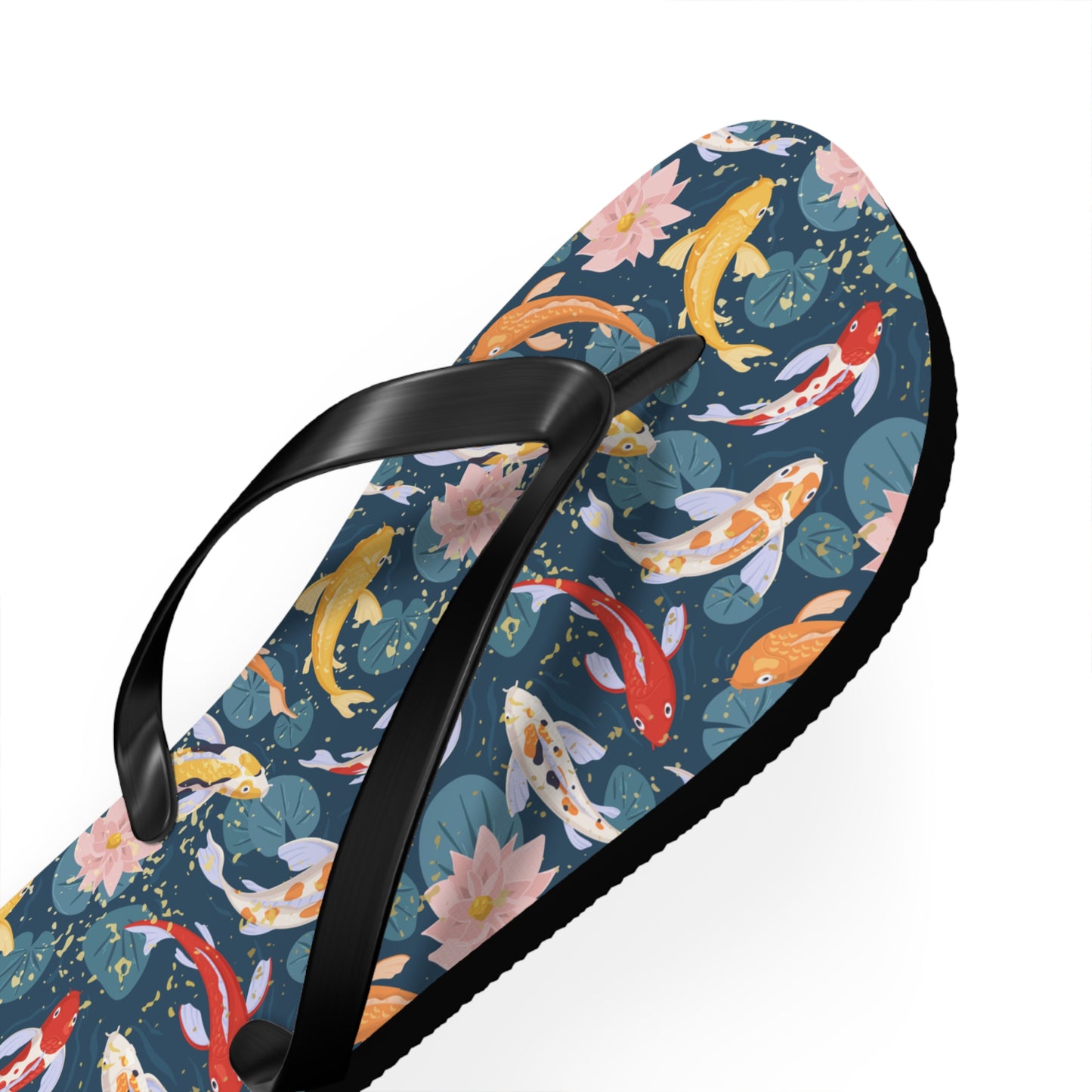 Japanese Koi Fish & Flower with gold flakes  - Flip Flops