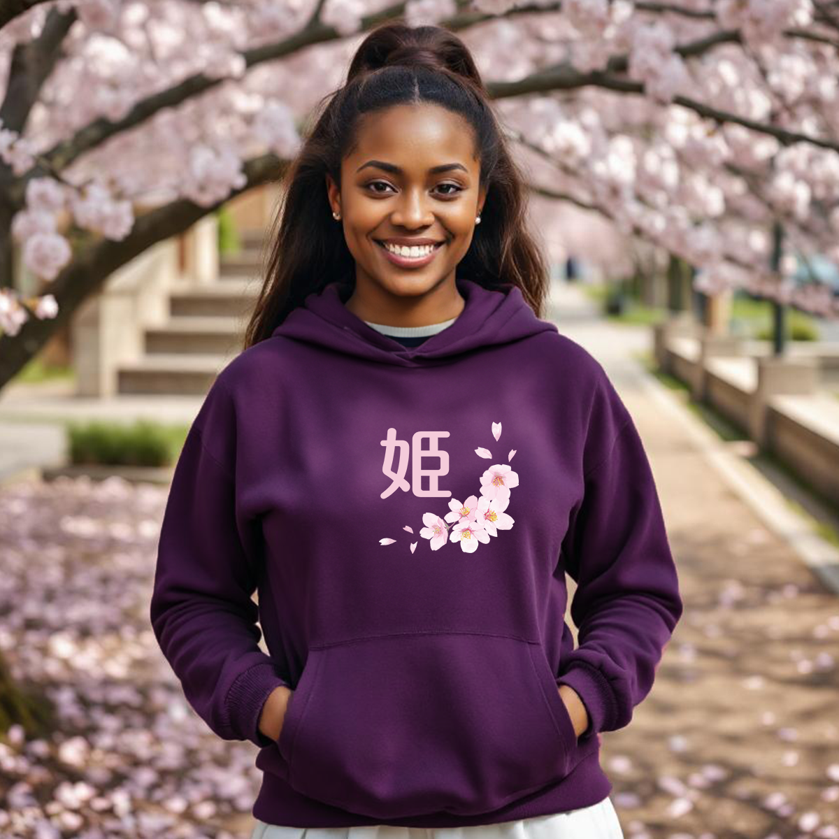 I'm a "Princess" - Japanese Kanji Hoodie with Sakura Blossoms