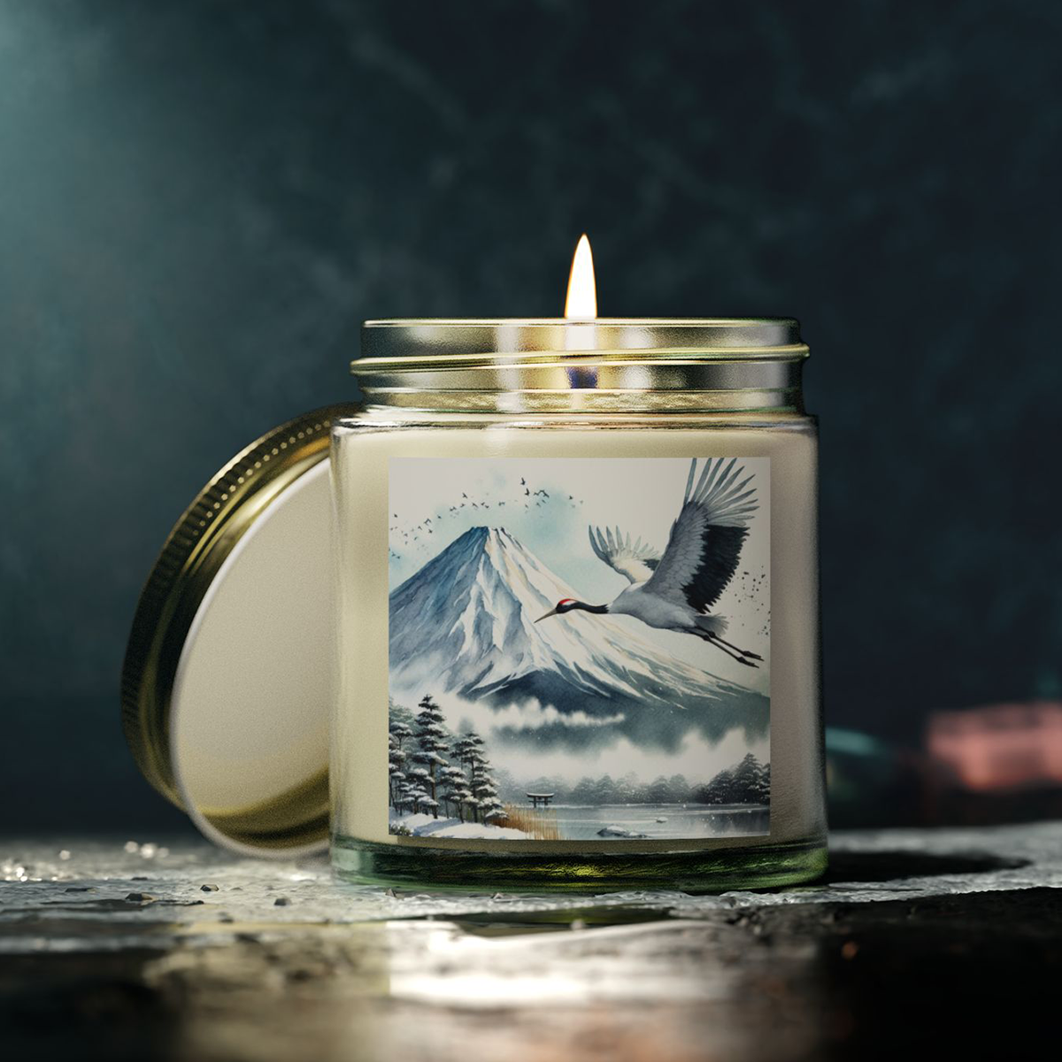 Mt. Fuji Crane Candle - Hand-Poured Scented Candle