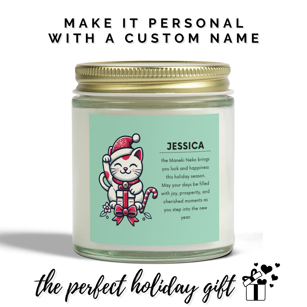 Maneki Neko Holiday Candle - Customizable Name for Good Luck