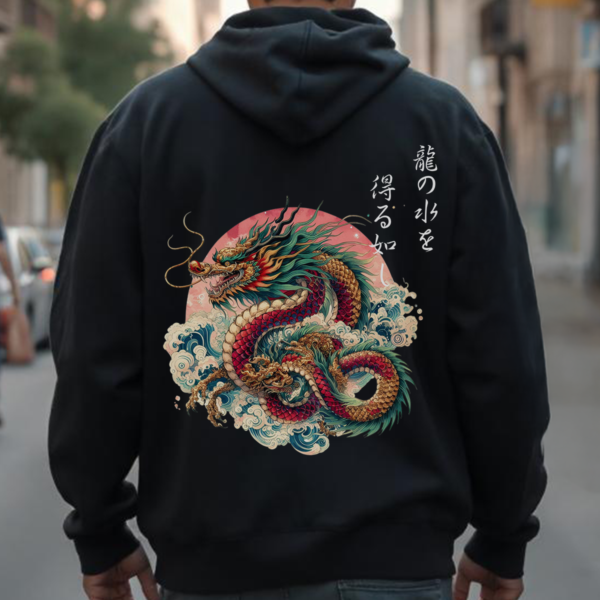 Printify Japanese Dragon Hoodie Bold Kanji Design Purple 3XL