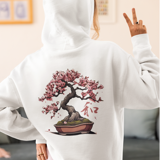 Sakura Bonsai Tree Hoodie - Japanese Art Hoodie with Cherry Blossom Design