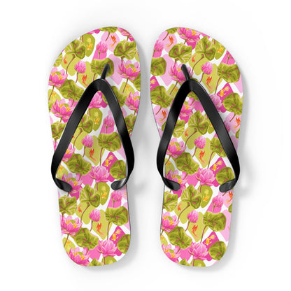 Japanese Koi Fish with Pink Lotus - Flip Flops