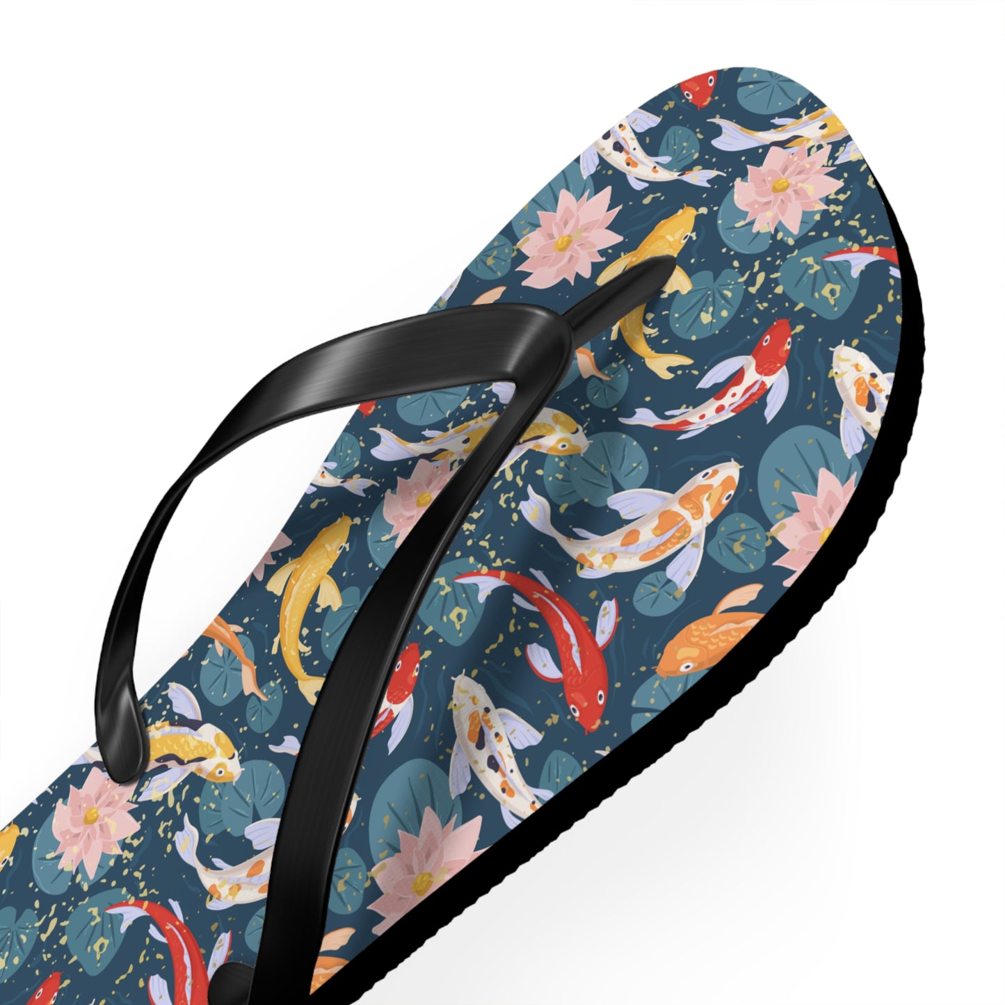 Japanese Koi Fish & Flower with gold flakes  - Flip Flops