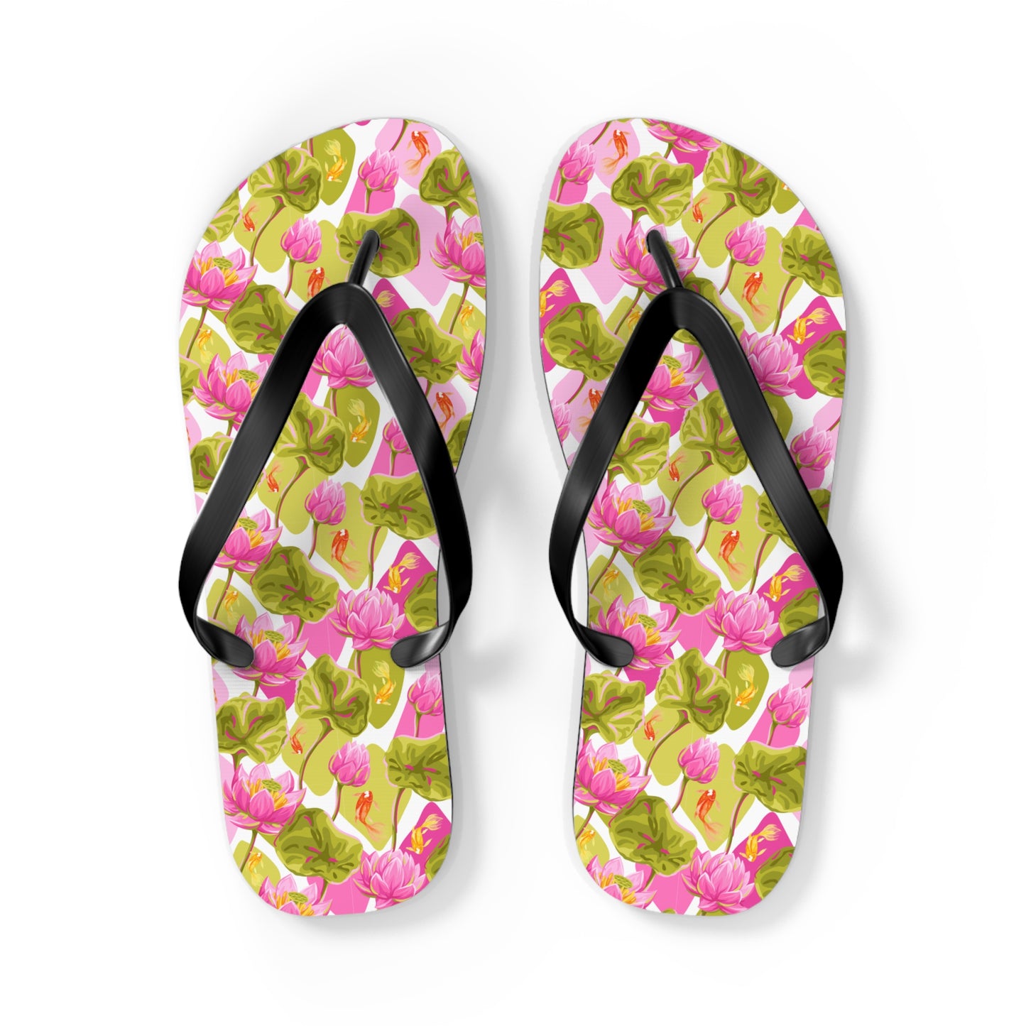 Japanese Koi Fish with Pink Lotus - Flip Flops