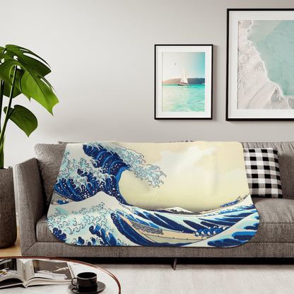 "The Great Wave" Sherpa Blanket - Cozy Japanese Art Throw