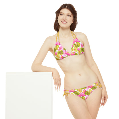 Japanese Koi Fish with Pink Lotus - Strappy Bikini Set