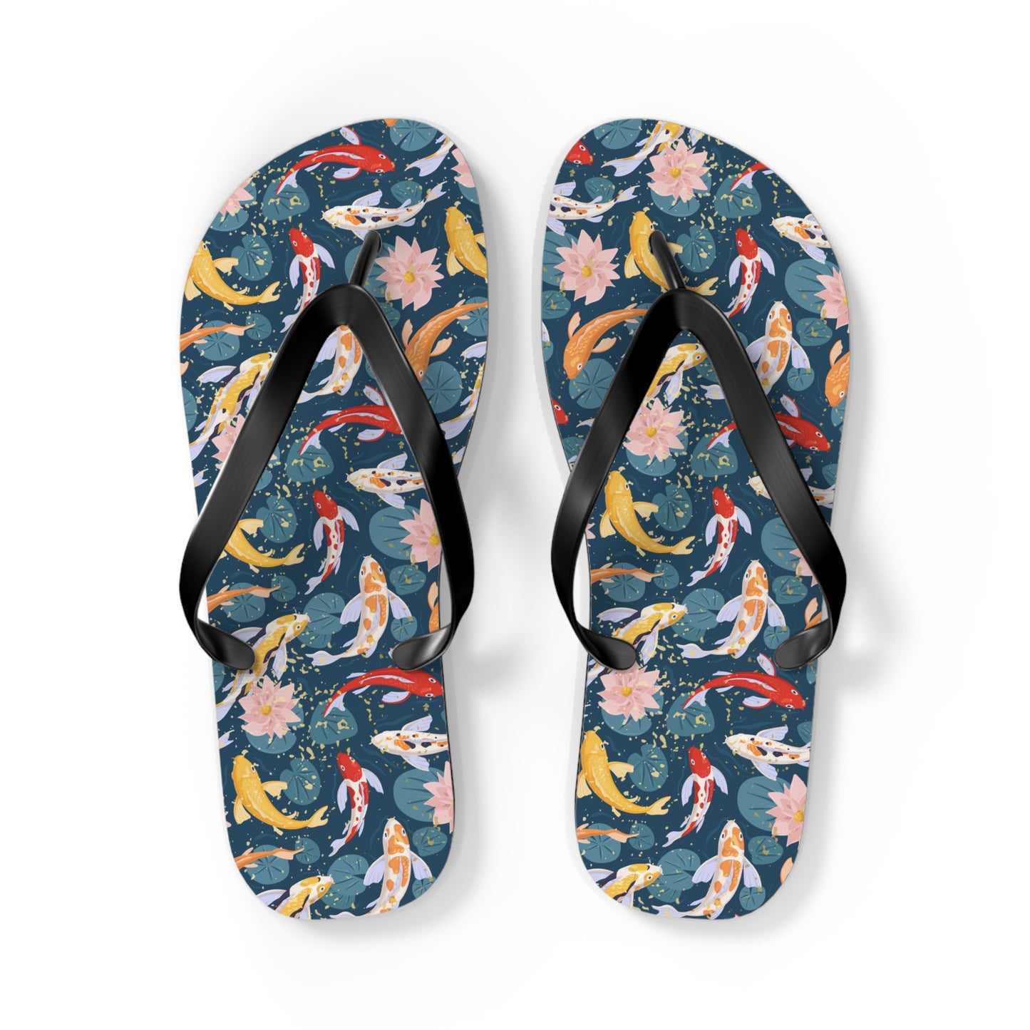 Japanese Koi Fish & Flower with gold flakes  - Flip Flops