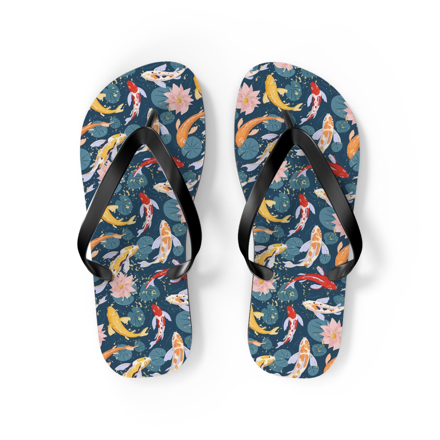 Japanese Koi Fish & Flower with gold flakes  - Flip Flops