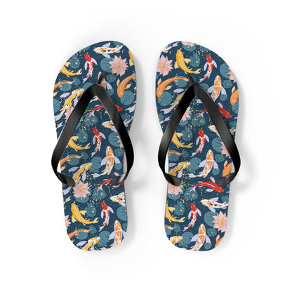 Japanese Koi Fish & Flower with gold flakes  - Flip Flops