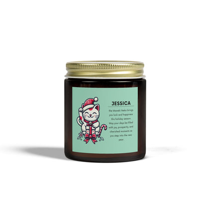 Maneki Neko Holiday Candle - Customizable Name for Good Luck