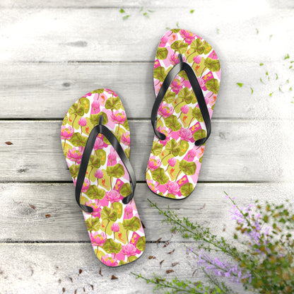 Japanese Koi Fish with Pink Lotus - Flip Flops