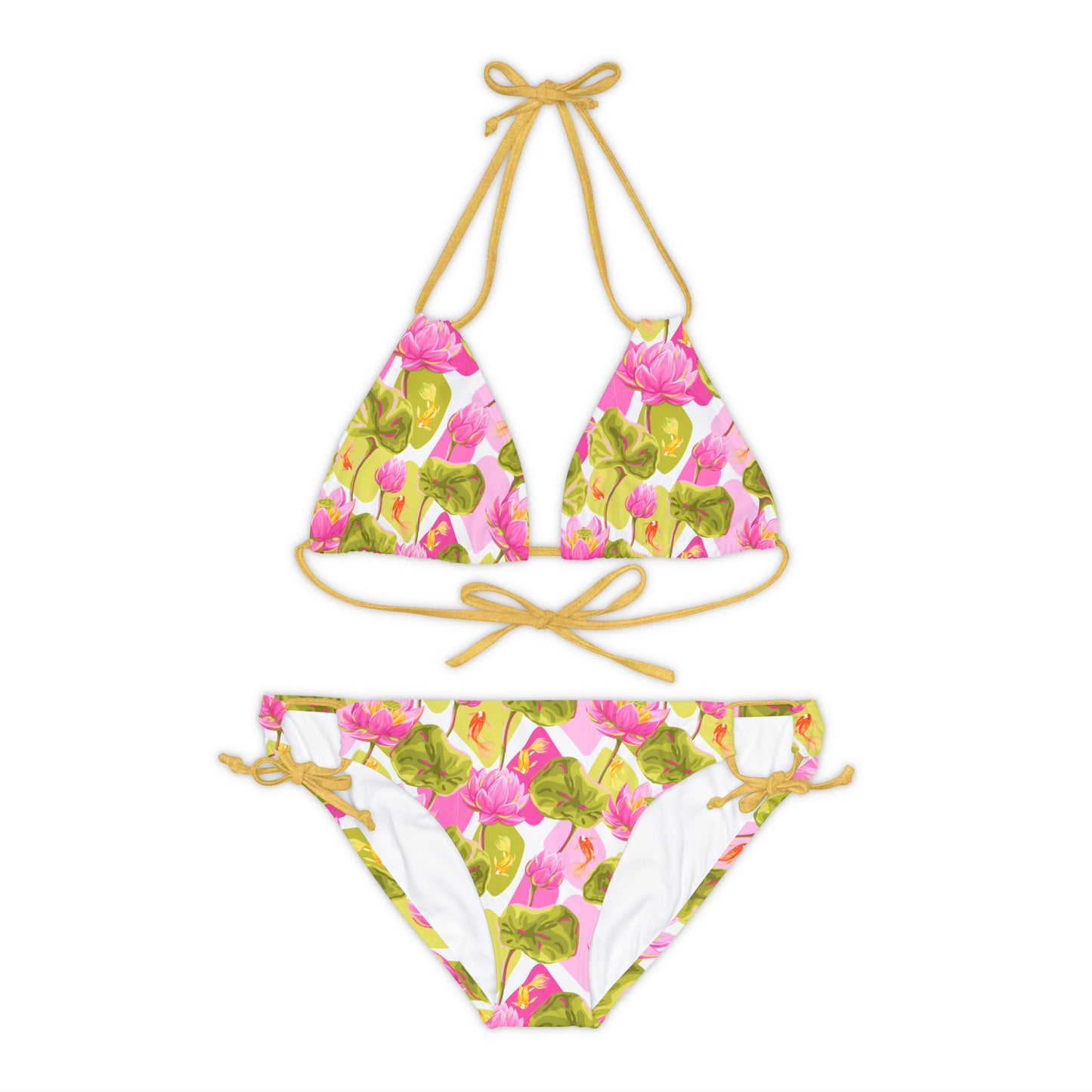 Japanese Koi Fish with Pink Lotus - Strappy Bikini Set