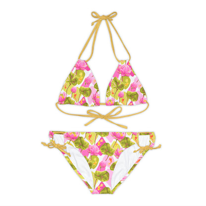 Japanese Koi Fish with Pink Lotus - Strappy Bikini Set