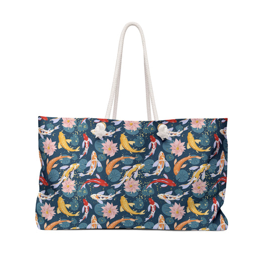 Japanese Koi Fish & Flower with gold flakes - Weekender Bag