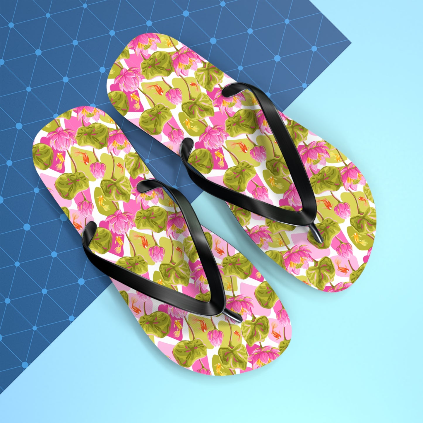 Japanese Koi Fish with Pink Lotus - Flip Flops