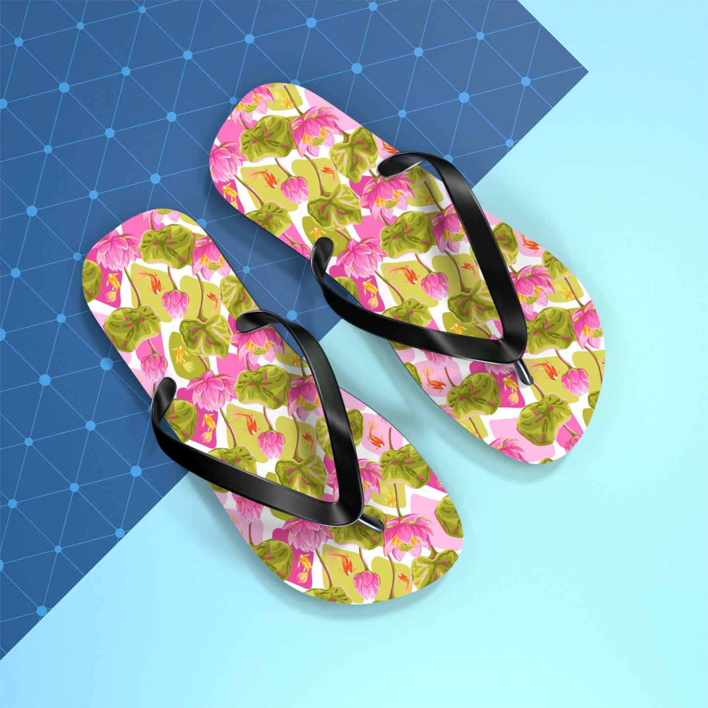 Japanese Koi Fish with Pink Lotus - Flip Flops