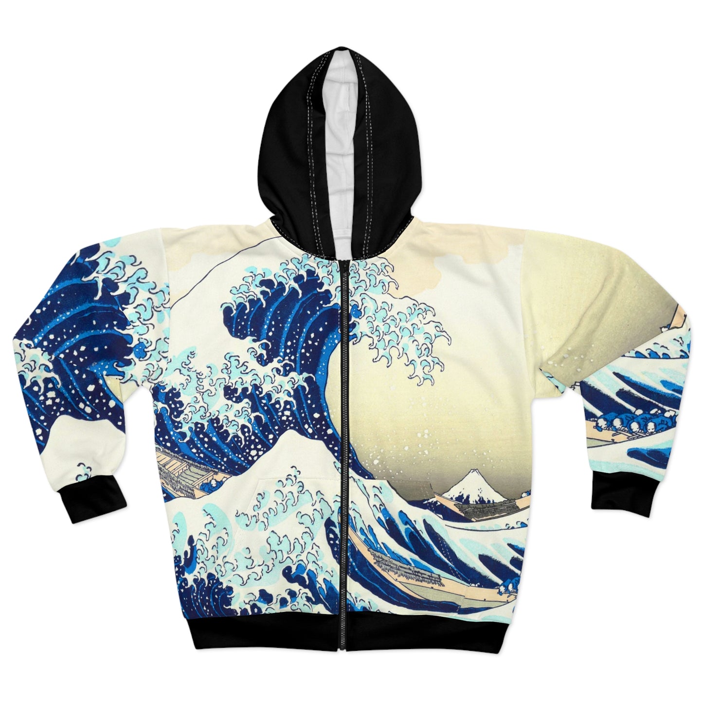 Great Wave Hoodie Zip-Up – Japanese Streetwear, Hokusai Wave Jacket, Ukiyo-e Hoodie, Kanagawa Print, Japan Art Gift