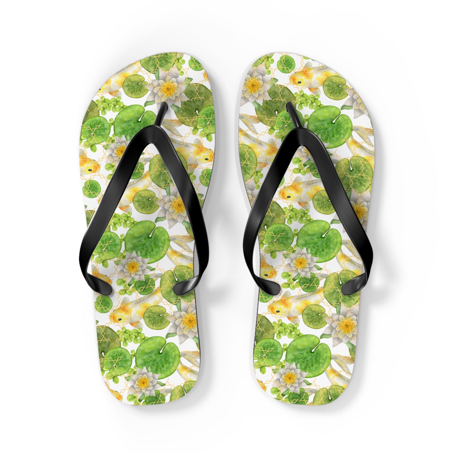 Japanese Koi Fish with Lotus Leaf  - Flip Flops