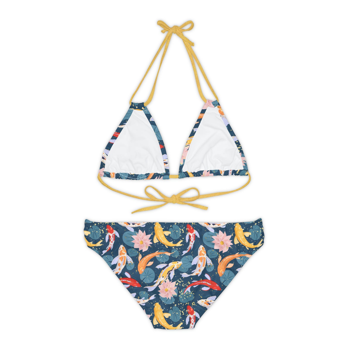 Japanese Koi Fish & Flower with gold flakes - Strappy Bikini Set