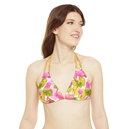 Japanese Koi Fish with Pink Lotus - Strappy Bikini Set