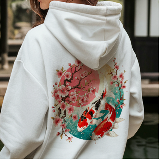 Elegant Koi and Cherry Blossom Hoodie