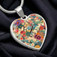 Kimono-Inspired Floral Heart Necklace - Gold Plated Pendant, Japanese Cherry Blossom Jewelry, Artistic Sakura Design