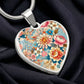 Kimono-Inspired Heart Necklace - Gold Plated Pendant, Japanese Floral Jewelry, Artistic Peony & Cherry Blossom Design
