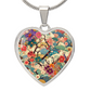 Kimono-Inspired Floral Heart Necklace - Gold Plated Pendant, Japanese Cherry Blossom Jewelry, Artistic Sakura Design