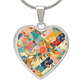 Japanese Kimono Patchwork Heart Pendant - Gold-Plated Necklace, Artistic Floral Design, Customizable Jewelry Gift for Her