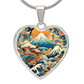 Japanese Art Heart Pendant Necklace - Great Wave & Dragon Design, Hokusai-Inspired Jewelry, Gold Plated Necklace, Unique Gift for Her