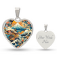 Japanese Art Heart Pendant Necklace - Great Wave & Dragon Design, Hokusai-Inspired Jewelry, Gold Plated Necklace, Unique Gift for Her