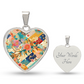 Japanese Kimono Patchwork Heart Pendant - Gold-Plated Necklace, Artistic Floral Design, Customizable Jewelry Gift for Her