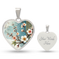 Blue Sakura Heart Necklace | Customizable Pendant, Japanese Art Jewelry, Cherry Blossom Keepsake, Elegant Gift for Her