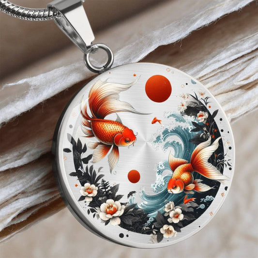 Japanese Goldfish Pendant - Elegant Jewelry with Engraving Option