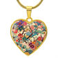 Kimono-Inspired Floral Heart Necklace - Gold Plated Pendant, Japanese Cherry Blossom Jewelry, Artistic Sakura Design