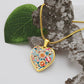 Kimono-Inspired Heart Necklace - Gold Plated Pendant, Japanese Floral Jewelry, Artistic Peony & Cherry Blossom Design